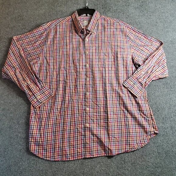 Peter Millar Shirt Mens XXL Blue Pink Check Plaid Cotton Long Sleeve Button Up - Picture 2 of 16
